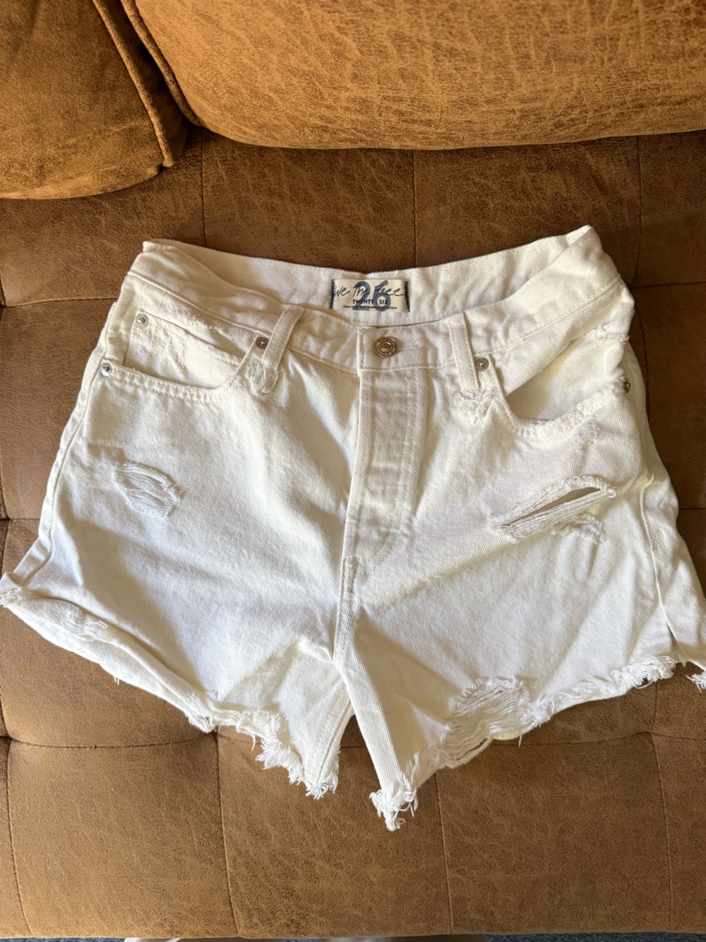 Free People White High-Waist Denim Shorts